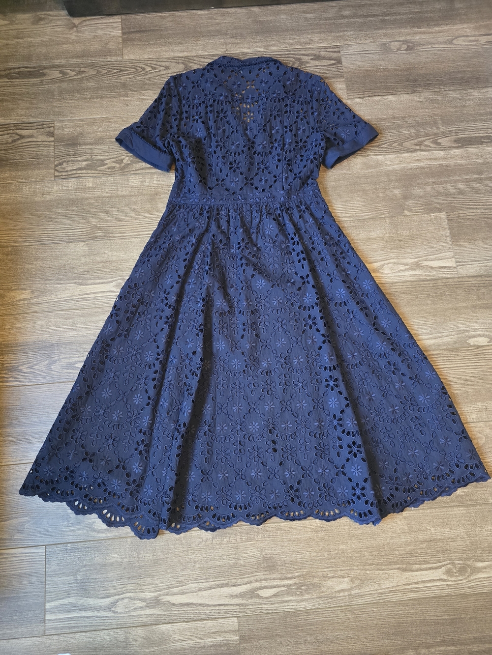 J.Crew Dress Womens 10 Navy Mahalia Embroidered Eyelet Midi Cottagecore Coastal - Picture 2 of 8